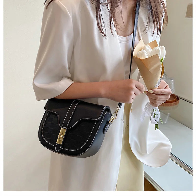Vintage Small Saddle Bag Women's Crossbody Handbag Lock Flap Purse