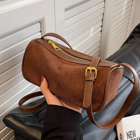 Vintage Women Flock Boston Bags Prom Clutch Suede Shoulder Bags