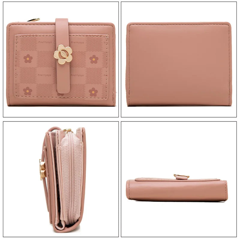 Flower Print Buckle Two-Fold Zipper Wallet Women