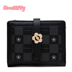 Flower Print Buckle Two-Fold Zipper Wallet Women