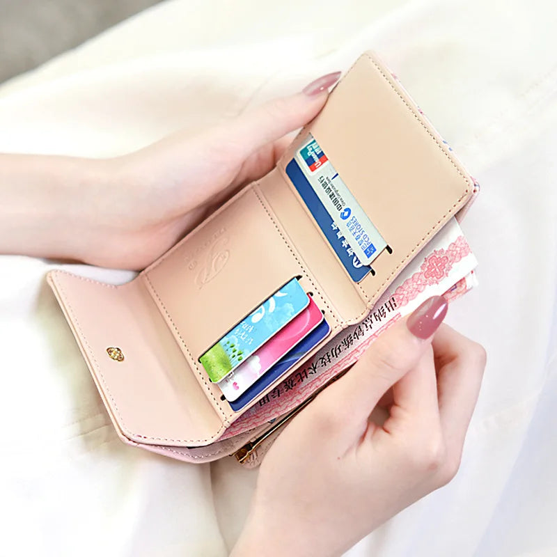Flowers Pattern PU Leather Small Fresh Bucket Purses Mini Wallet