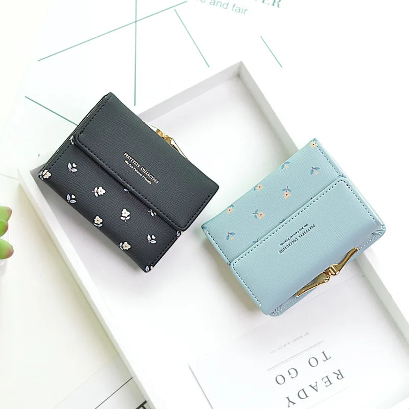 Flowers Pattern PU Leather Small Fresh Bucket Purses Mini Wallet