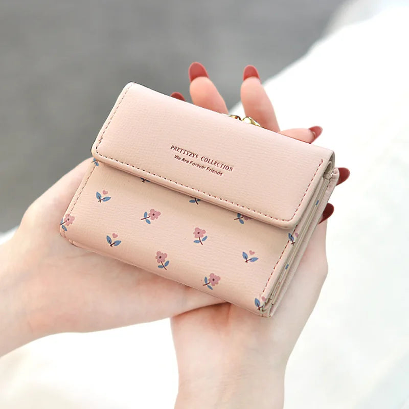 Flowers Pattern PU Leather Small Fresh Bucket Purses Mini Wallet