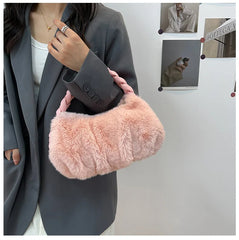 Winter Braided Handle Shoulder Bag Soft Plush Handbag Chain Bag