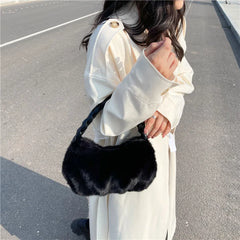 Winter Braided Handle Shoulder Bag Soft Plush Handbag Chain Bag