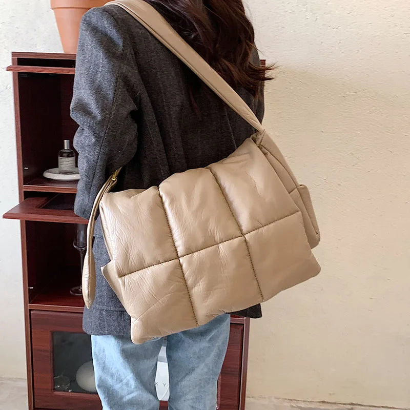 Women's Padded Winter Shoulder Bag Large Capacity Tote Crossbody Handbag