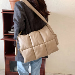 Women's Padded Winter Shoulder Bag Large Capacity Tote Crossbody Handbag