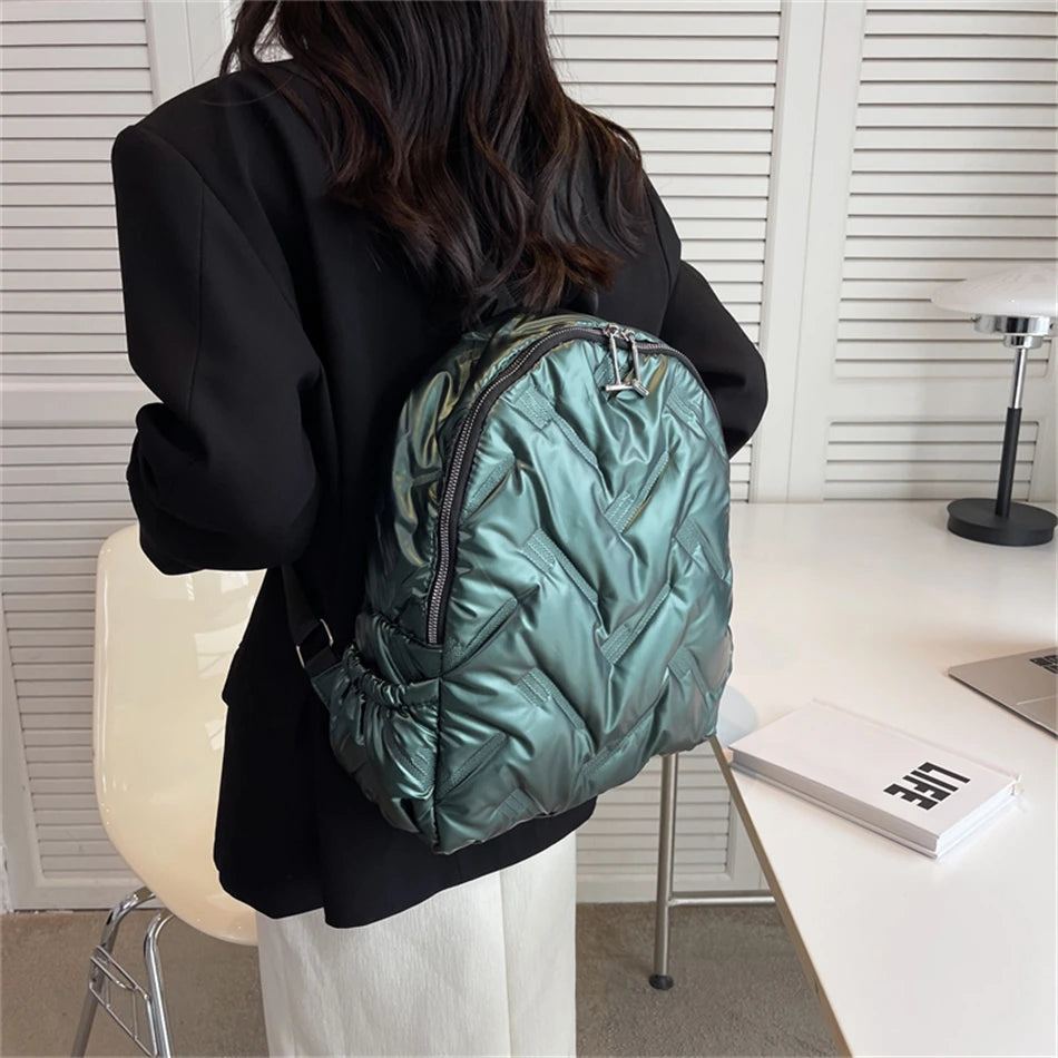Winter Travel Women's Waterproof Down Fabric Backpacks