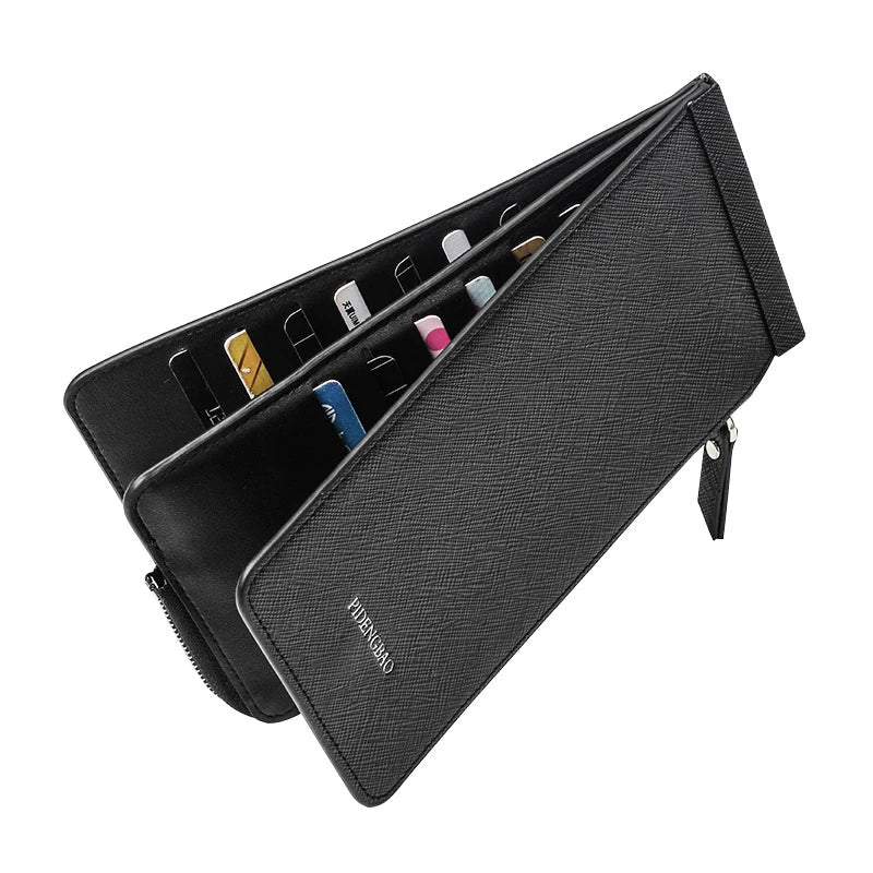 26 Slot Bifold Men Wallet Multifunctional Long Wallets Zipper Student Wallet