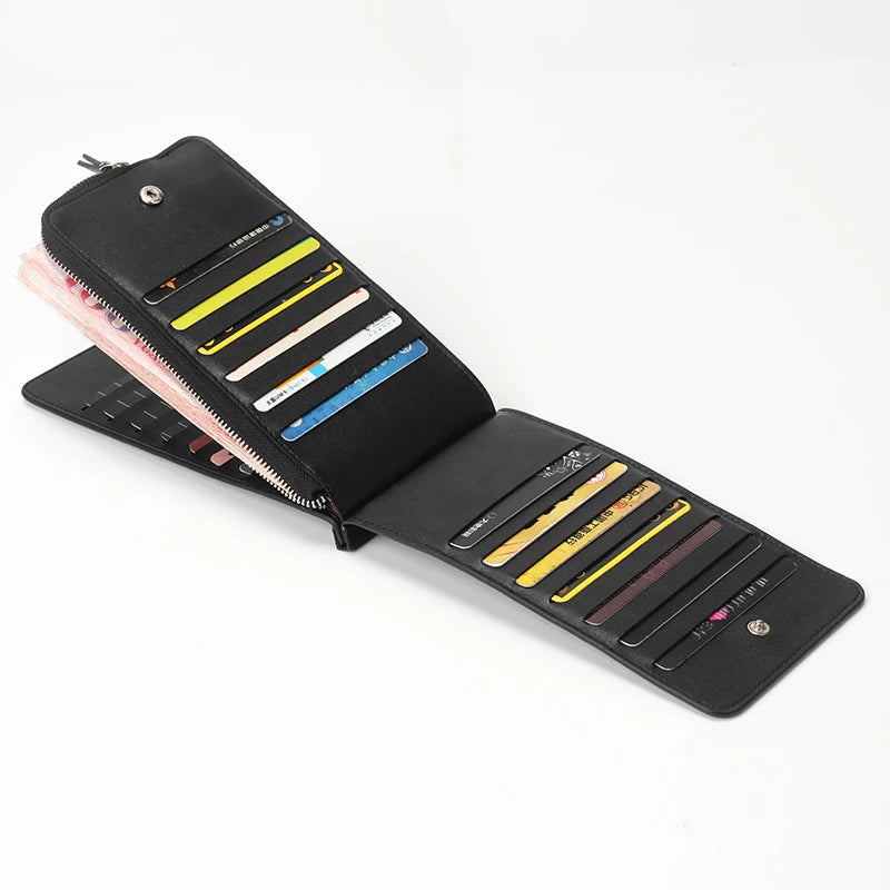 26 Slot Bifold Men Wallet Multifunctional Long Wallets Zipper Student Wallet