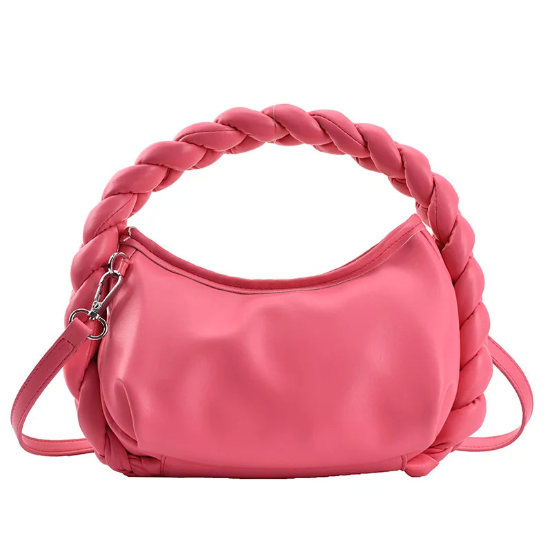 Weave Handle Leather Clutch Purse Small Shoulder Bag for Woman