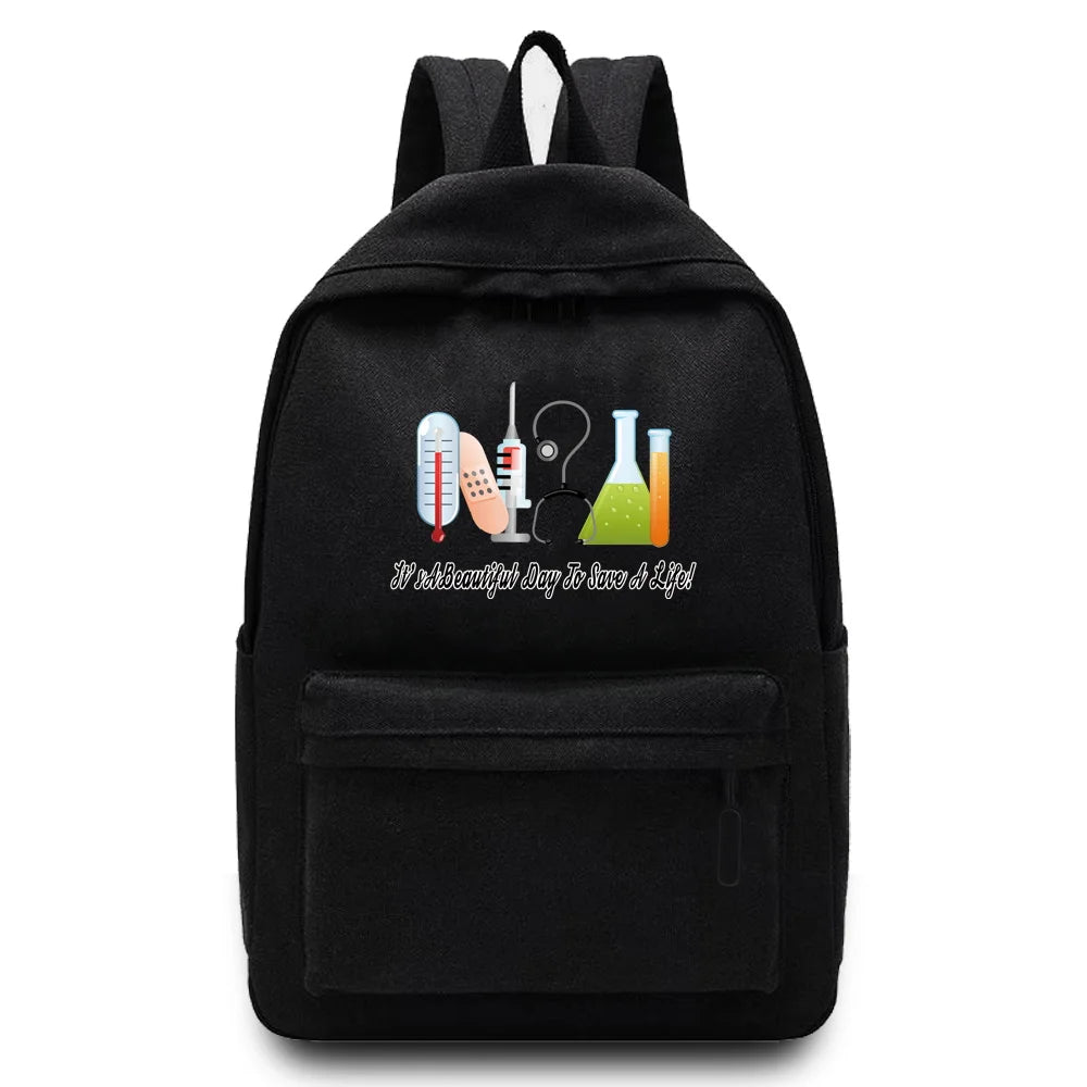 Canvas Laptop Backpack Nurse Pattern Sport Bags