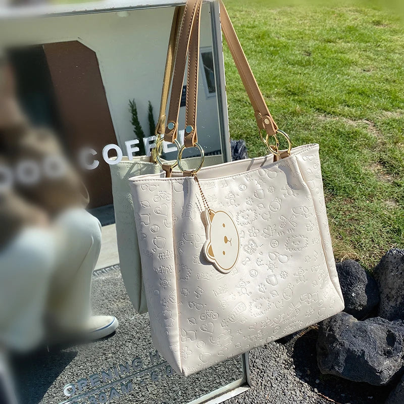 Women PU Leather Shoulder Bag Messenger Bag High Capacity Commute Tote Bag