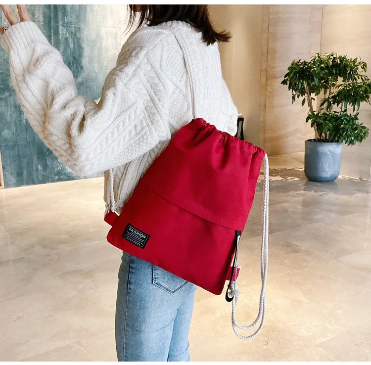 Casual Canvas Drawstring Backpack with Letter Pattern Closure