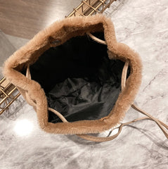 Plush Drawstring Bucket Crossbody Bag - Vintage Underarm Tote