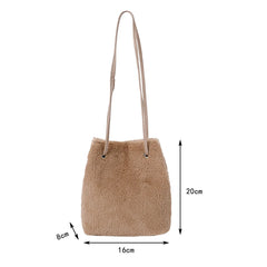Plush Drawstring Bucket Crossbody Bag - Vintage Underarm Tote