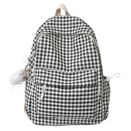 Women Plaid School Backpack Girls Travel Rucksack Ladies Large Capacity Bag