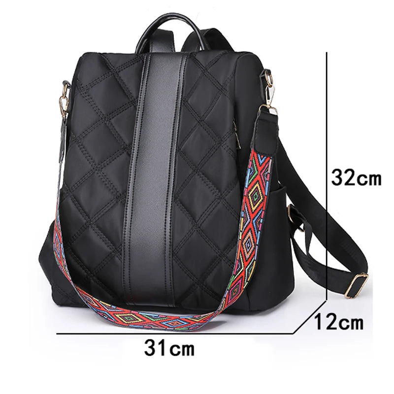 Chinese Style Women Backpack Rhombus Stitched Oxford Cloth Backpack