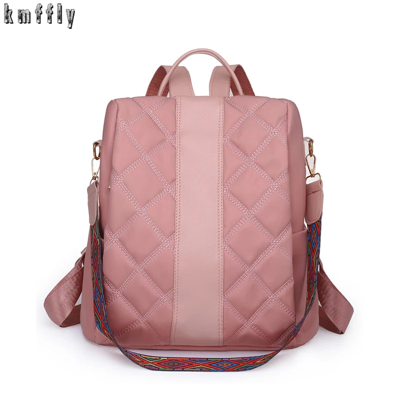 Chinese Style Women Backpack Rhombus Stitched Oxford Cloth Backpack