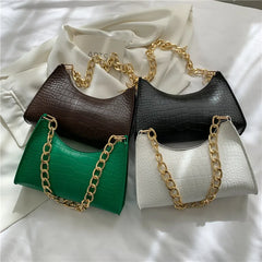 Women Crocodile Pattern Chain Handbag Solid Shoulder Bag PU Leather Tote