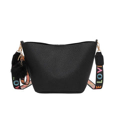 Women Tassel Wool Ball Lychee Pattern Crossbody Bag