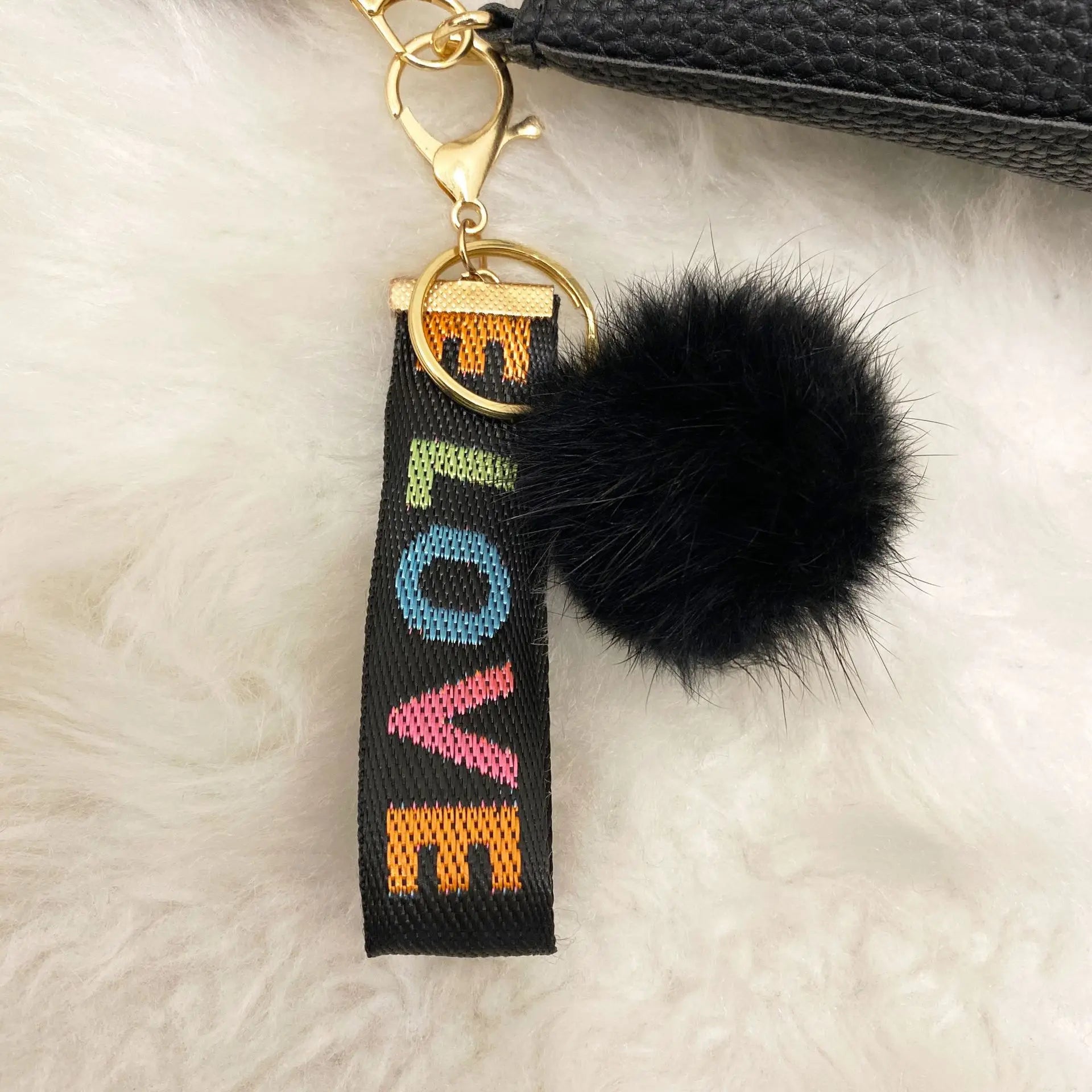 Women Tassel Wool Ball Lychee Pattern Crossbody Bag