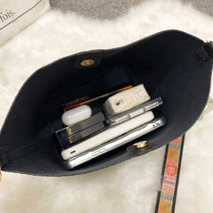 Women Tassel Wool Ball Lychee Pattern Crossbody Bag