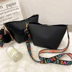Women Tassel Wool Ball Lychee Pattern Crossbody Bag