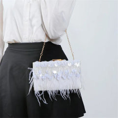 Feather Tassel Evening Bag Flowers Beads Banquet Bag Chain Drop MN1255
