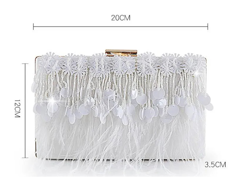 Feather Tassel Evening Bag Flowers Beads Banquet Bag Chain Drop MN1255