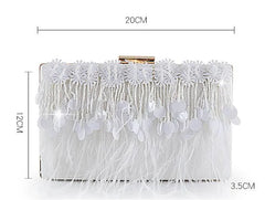Feather Tassel Evening Bag Flowers Beads Banquet Bag Chain Drop MN1255