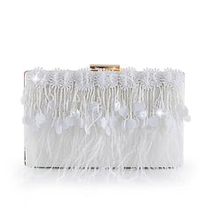 Feather Tassel Evening Bag Flowers Beads Banquet Bag Chain Drop MN1255