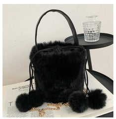 Mini Wool Winter Shoulder Bag Chain Cross Body String Drop