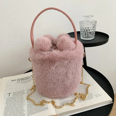 Mini Wool Winter Shoulder Bag Chain Cross Body String Drop