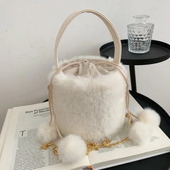 Mini Wool Winter Shoulder Bag Chain Cross Body String Drop