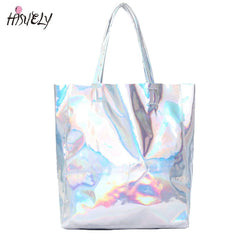 Women Laser Hologram Shoulder Bag Large Capacity Tote Silver
