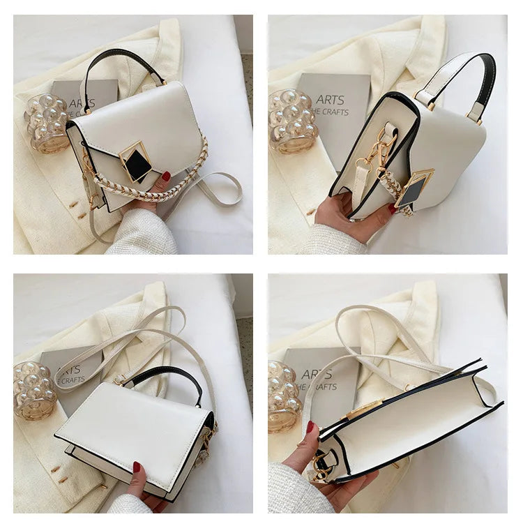 Retro Women's Shoulder Bag Chain Messenger Square PU Leather Bag