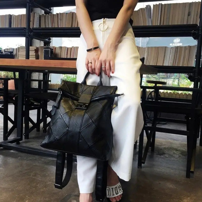 Vintage Diamond Backpack Large Capacity Travel Bag for Women