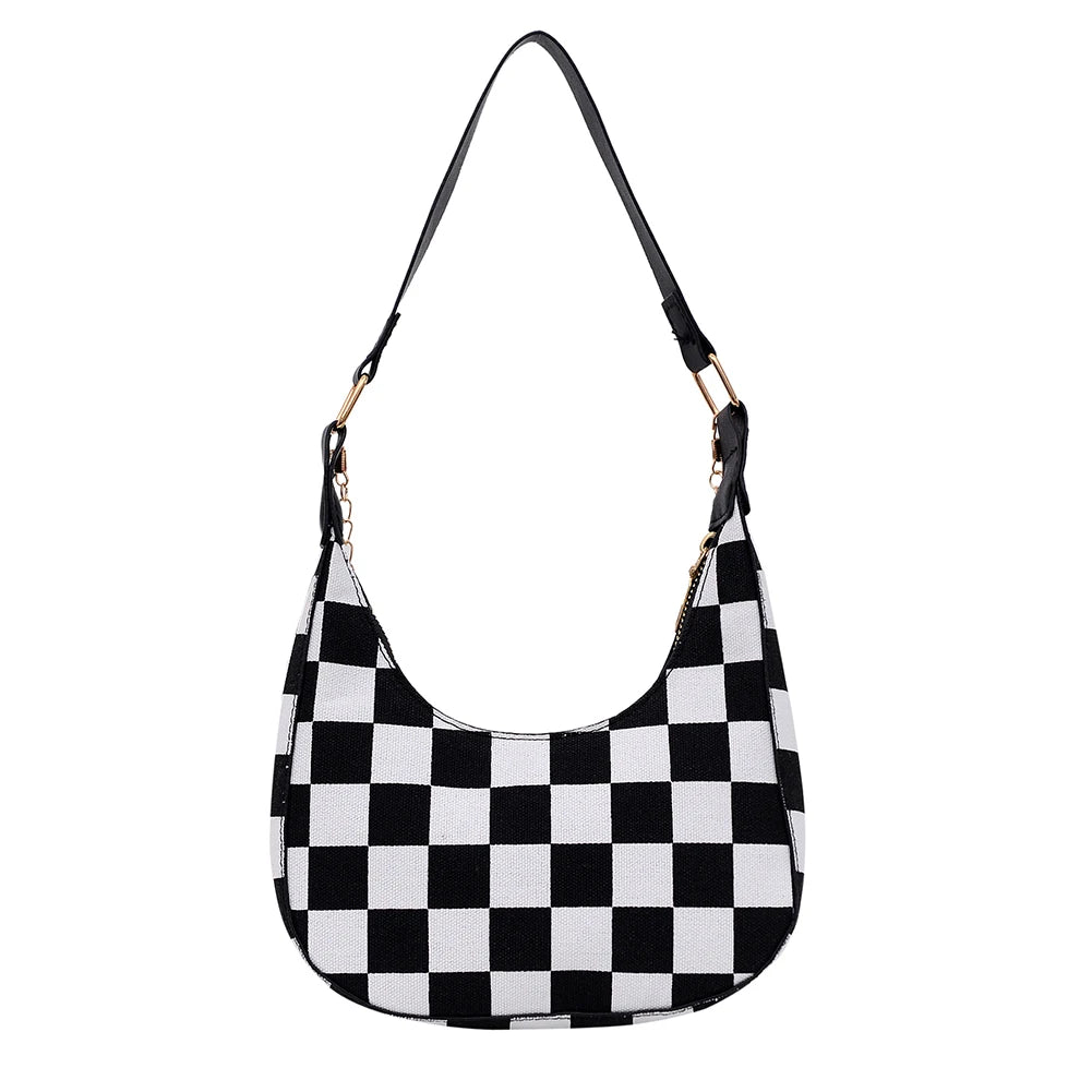 Women Pu Houndstooth Shoulder Bag Mini Casual Leather Zipper Chain