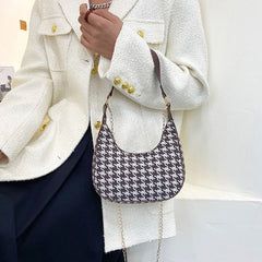 Women Pu Houndstooth Shoulder Bag Mini Casual Leather Zipper Chain