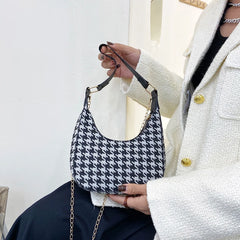 Women Pu Houndstooth Shoulder Bag Mini Casual Leather Zipper Chain