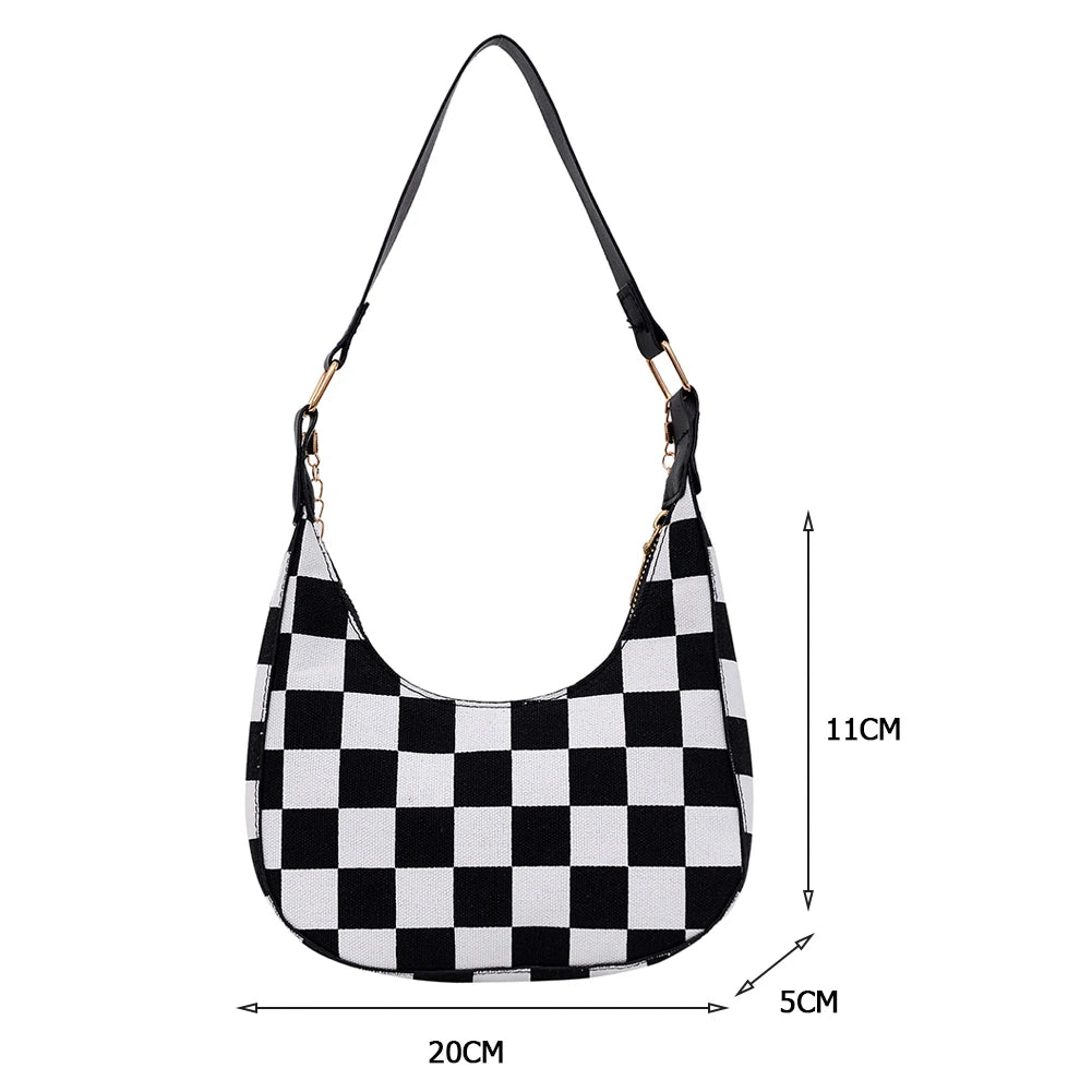Women Pu Houndstooth Shoulder Bag Mini Casual Leather Zipper Chain