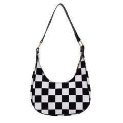 Women Pu Houndstooth Shoulder Bag Mini Casual Leather Zipper Chain