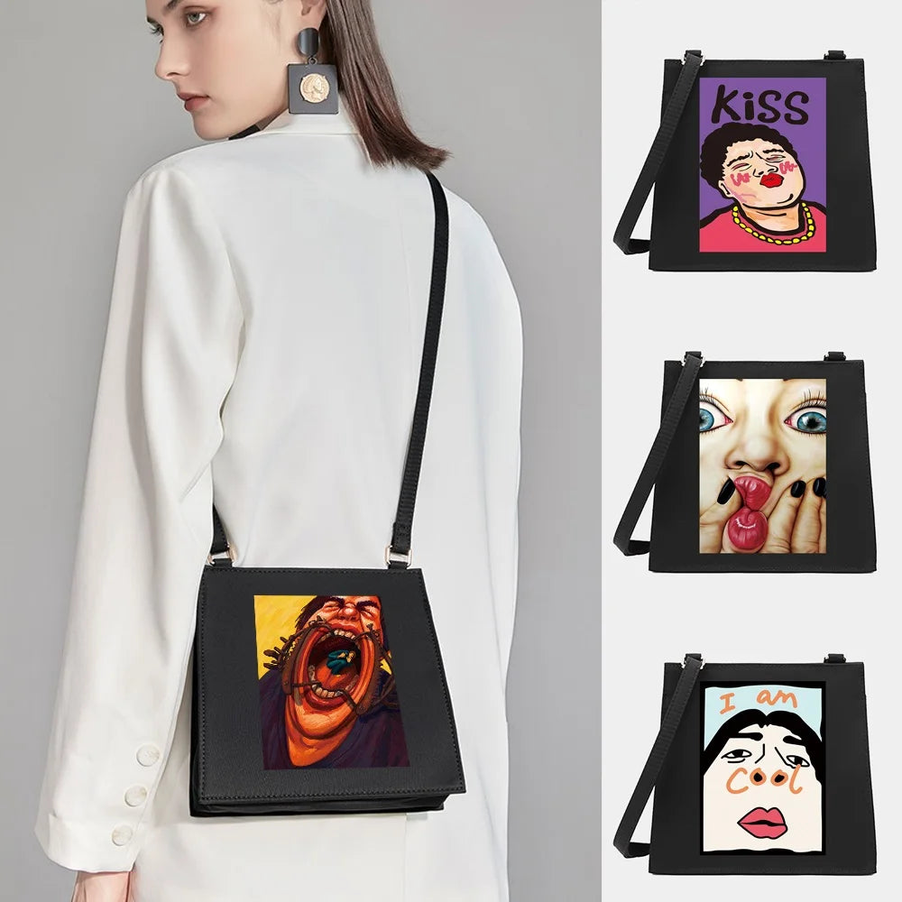 Women Square Bags Shoulder Crossbody Retro Funny Pattern Commute Tote Messenger