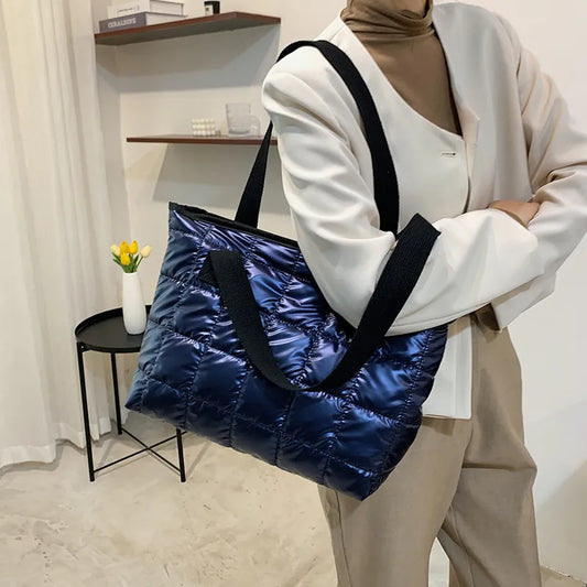 Winter Puffer Totes Handbag Diamond Lattice Shoulder Purse Style