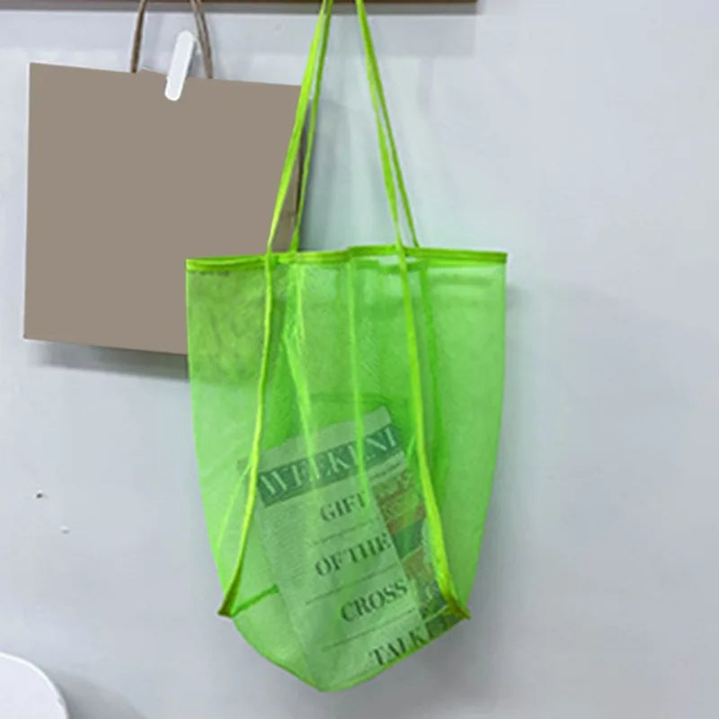 Women Mesh Single Shoulder Bag Lightweight Portable Shopping Travel Beach Bag