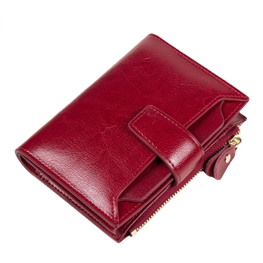 Retro Cowhide Women Wallet Short Zipper Coin Purse