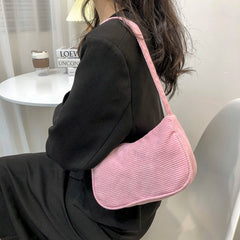 Corduroy Solid Shoulder Bag Underarm Handbag