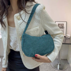 Corduroy Solid Shoulder Bag Underarm Handbag