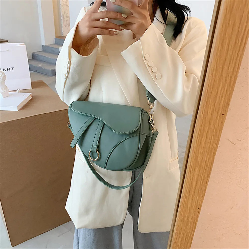 Women's Saddle Bag Pu Solid Diagonal Lady Handbags